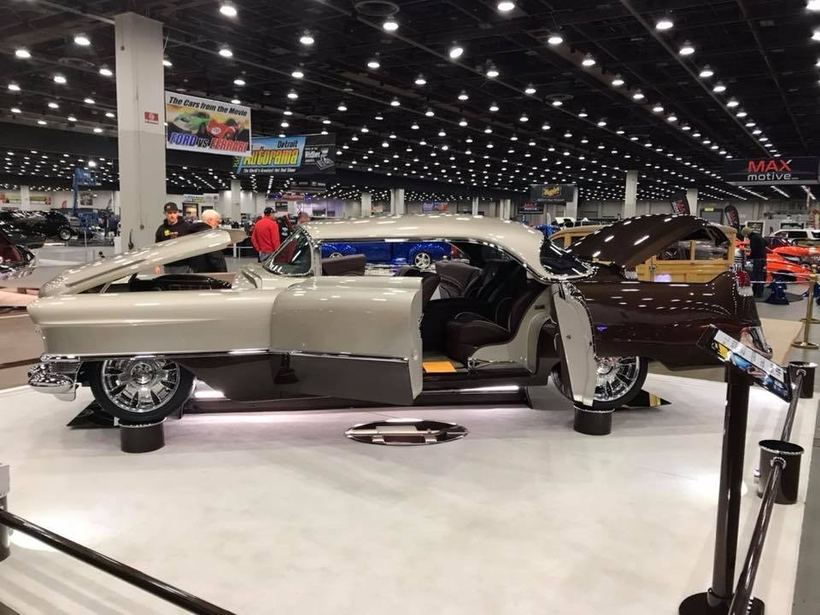 Custom two-tone show car on display at an indoor car show